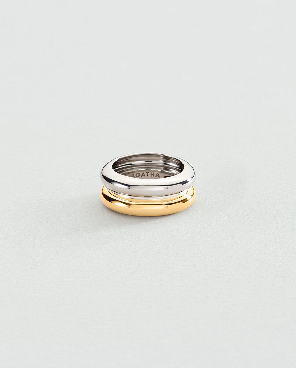 Imagen 0 de Anillo doble bicolor de plata de ley con baño de oro Multicolor