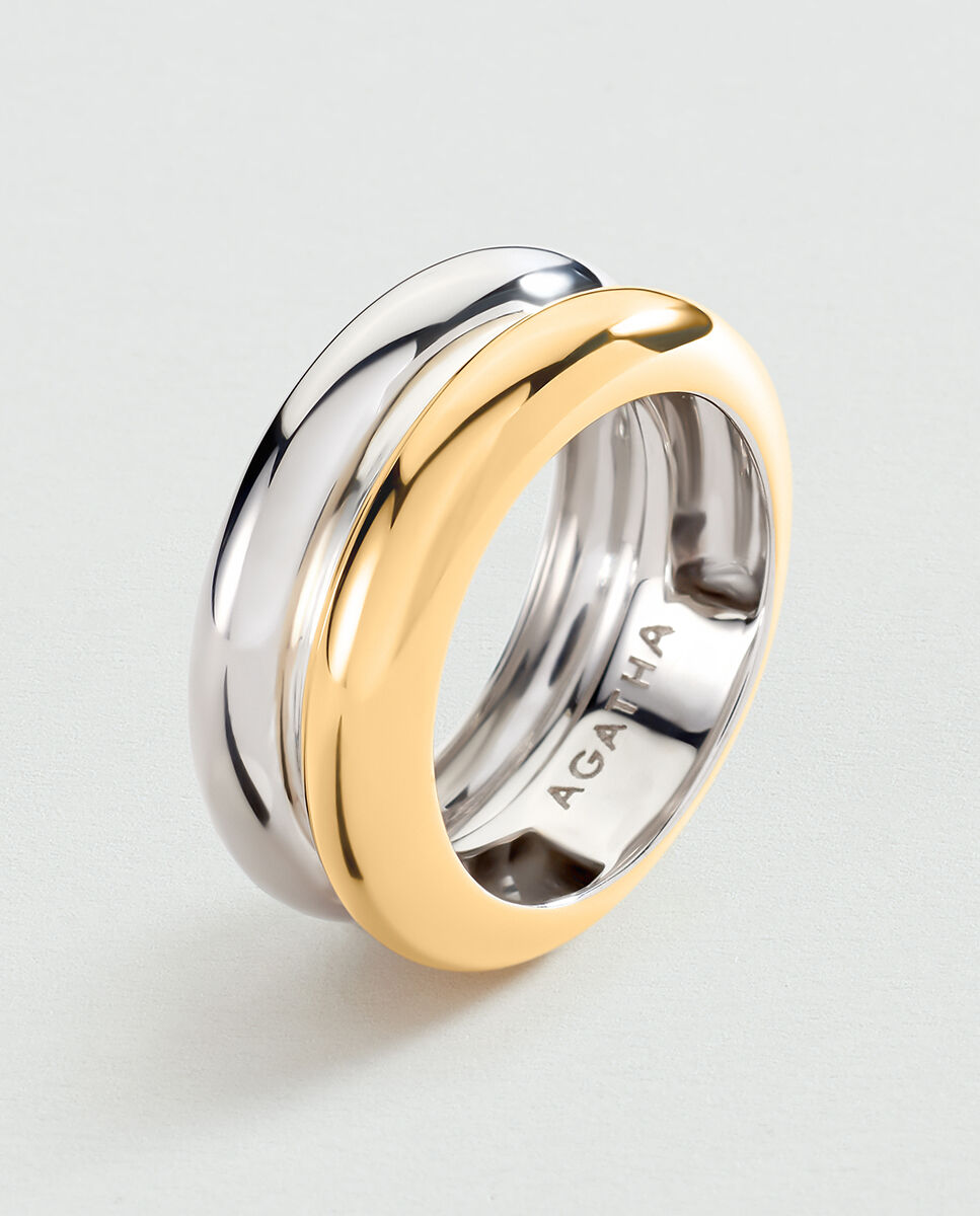 Anillo doble bicolor de plata de ley con baño de oro - Agatha Paris - Multicolor Multicolor-2