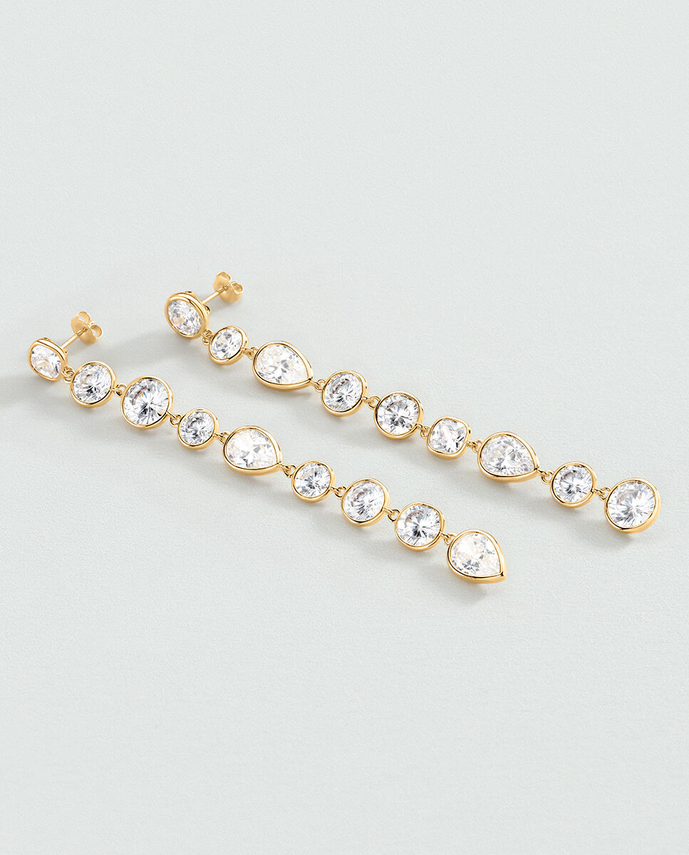 Pendientes largos xl acabados en oro con circonitas de formas diferentes - Agatha Paris - Dorado Dorado-1