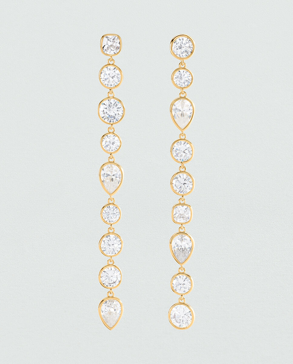 Pendientes largos xl acabados en oro con circonitas de formas diferentes - Agatha Paris - Dorado Dorado-2
