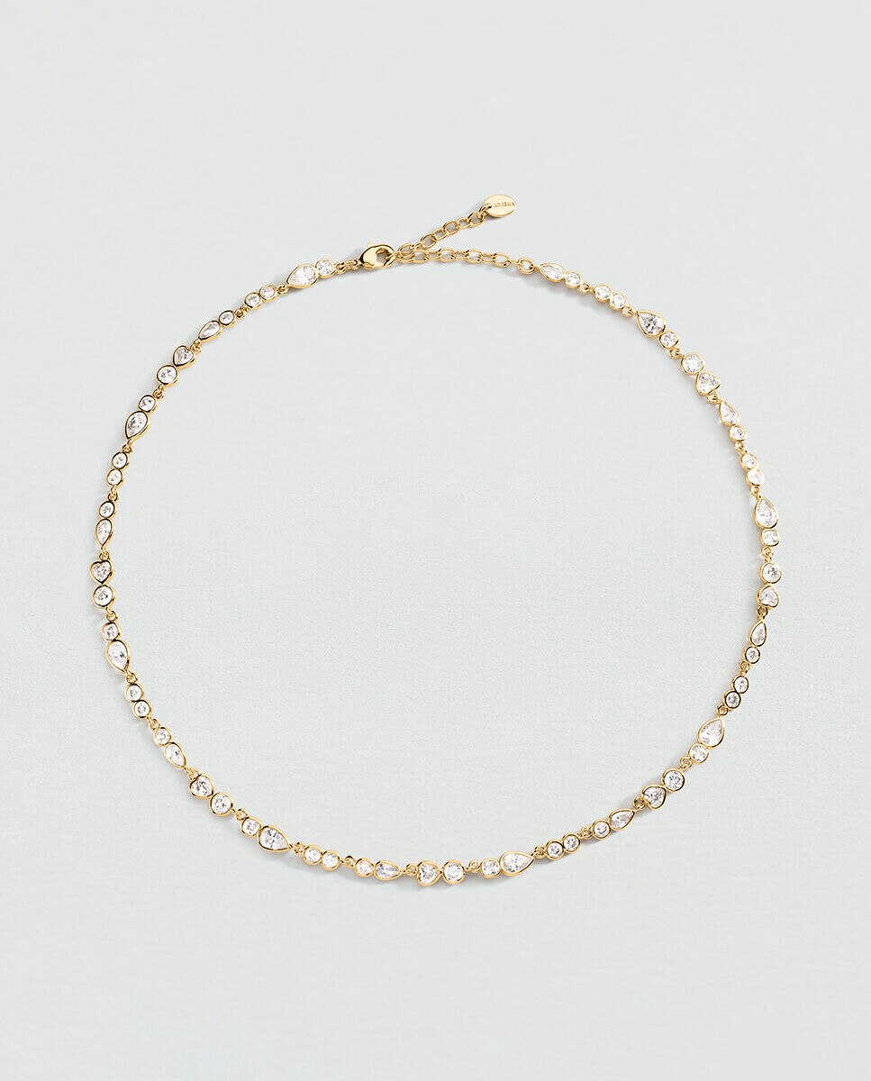 Imagen 0 de Collar corto acabado en oro de circonitas en diferentes formas Blanco