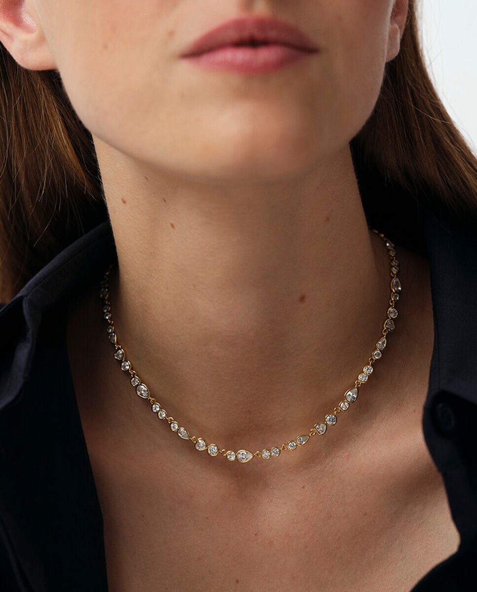 Collar corto acabado en oro de circonitas en diferentes formas - Agatha Paris - Blanco Blanco-3