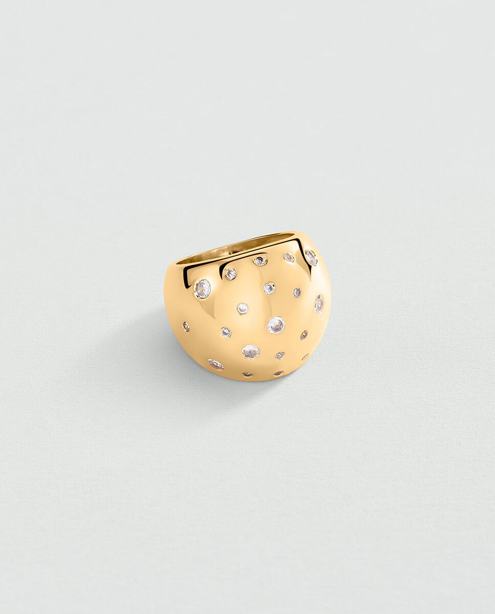 Imagen 0 de Anillo ancho acabado en oro con circonitas incrustadas Perla
