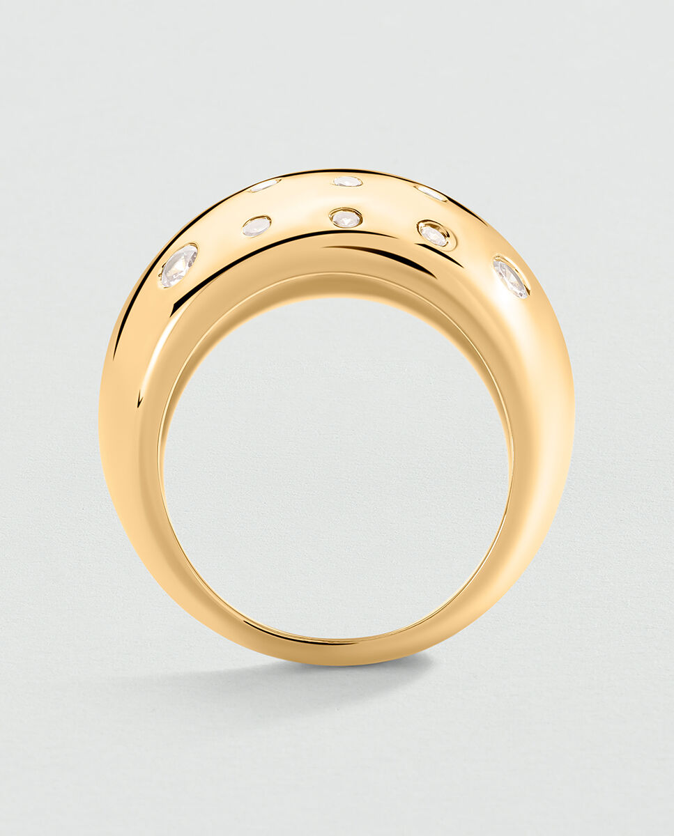 Anillo ancho acabado en oro con circonitas incrustadas - Agatha Paris - Perla Perla-2