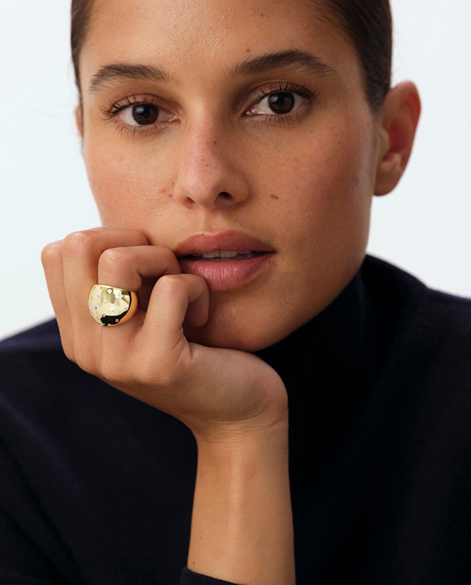 Anillo ancho acabado en oro con circonitas incrustadas - Agatha Paris - Perla Perla-3