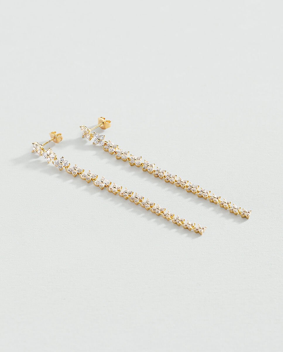 Pendientes beloved largos de plata de ley con baño de oro y circonitas con forma de flor