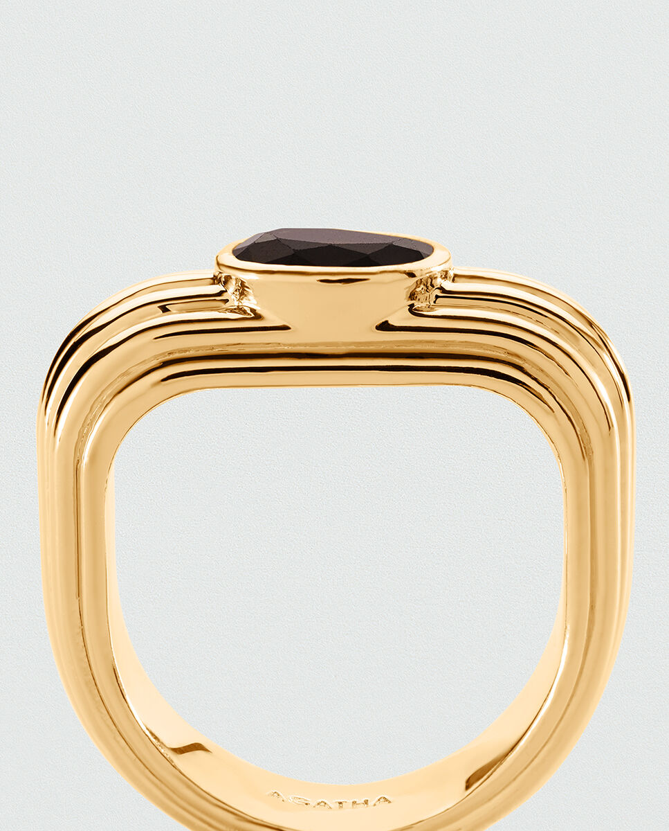Anillo de meñique Haussmann texturizado y acabado en oro con circonita en el centro - Agatha Paris - Marrón Marrón-2