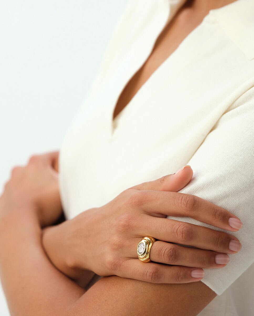 Anillo acabado en oro con circonita xl - Agatha Paris - Blanco Blanco-3