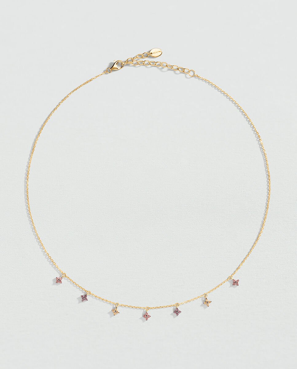 Imagen 0 de Collar corto beloved de plata de ley con baño de oro y pampillas en forma de flor Multicolor