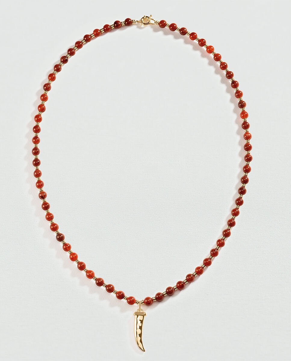 Collar largo de acetato en color tierra con cuerno de la abundancia en dorado - Agatha Paris - Rojo Rojo-2