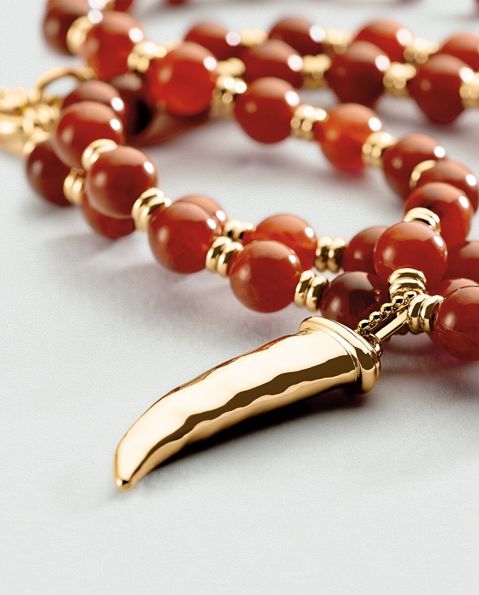 Collar largo de acetato en color tierra con cuerno de la abundancia en dorado - Agatha Paris - Rojo Rojo-3