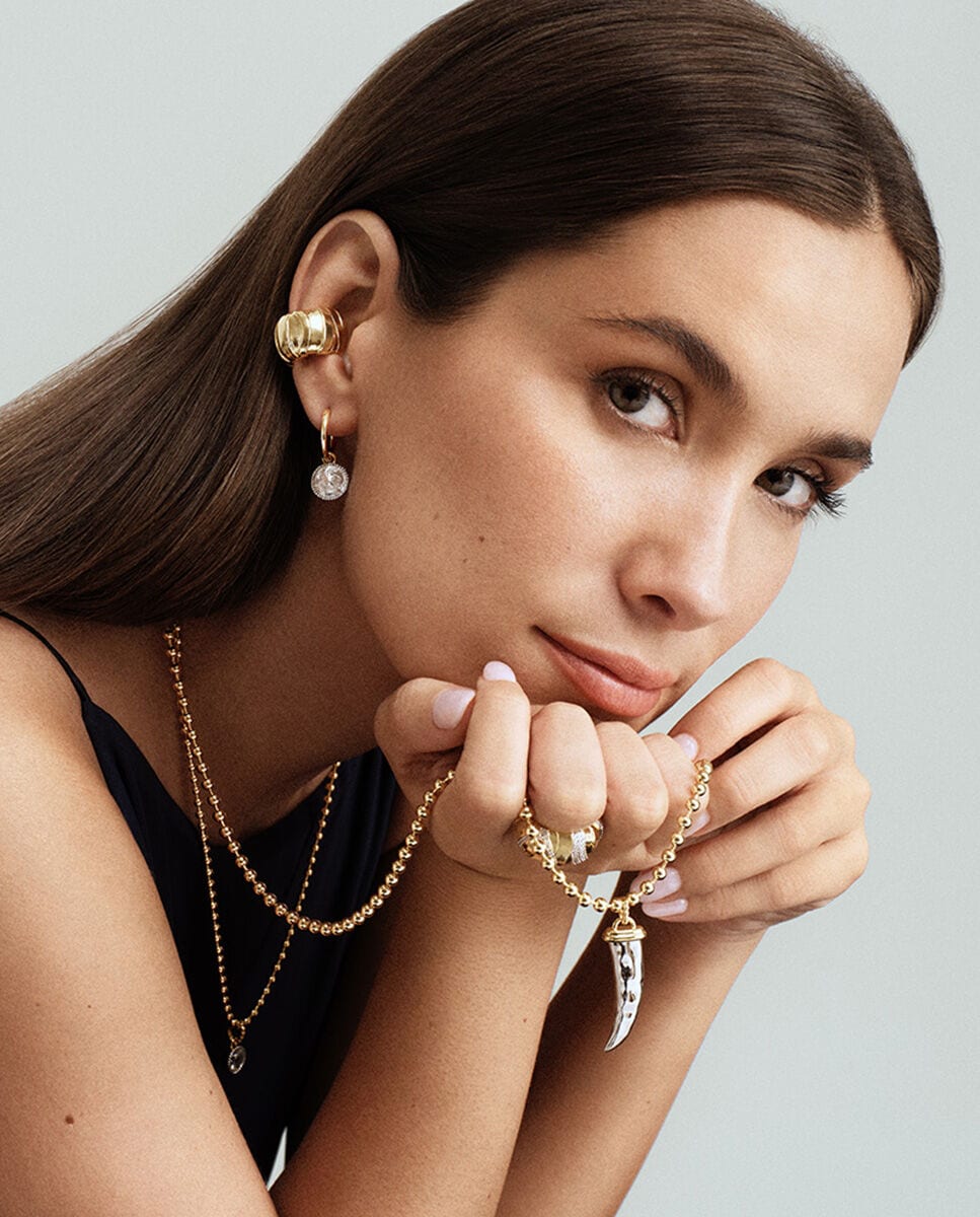 Collar corto Be de acero dorado con circonita XL Blanca-3