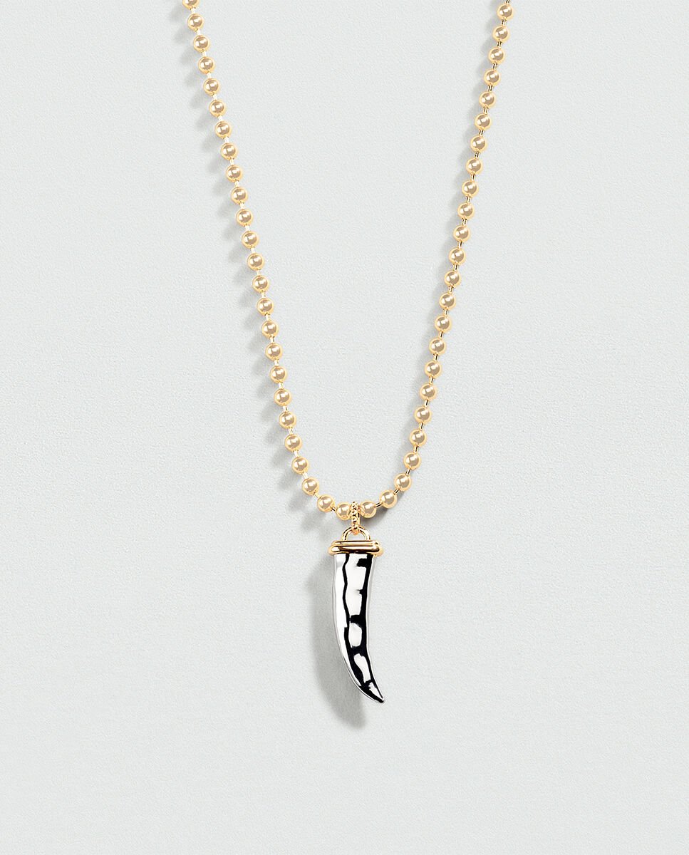 Imagen 0 de Collar largo de acero dorado con cuerno de la abundancia en plateado Multicolor
