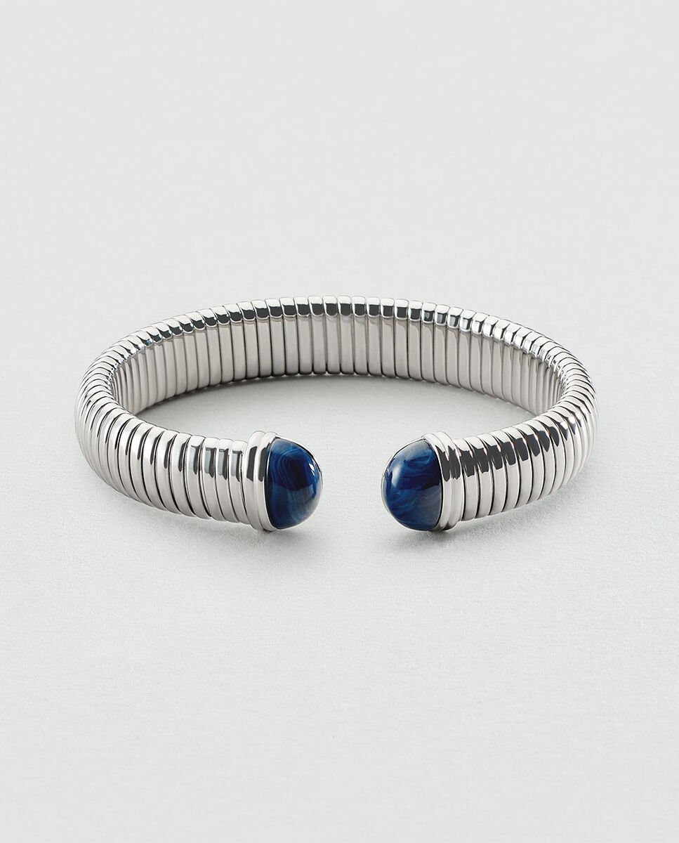 Pulsera Be de acero con cabujones de color en los extremos Azul-1