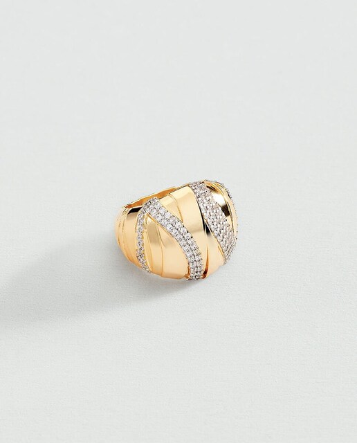 Imagen 0 de Anillo Be dorado con textura y circonitas