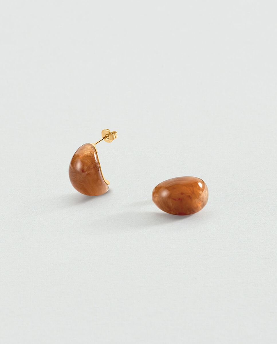 Pendientes madeleine en forma de gota, con resina, acabados en oro - Agatha Paris - Marrón Marrón-1