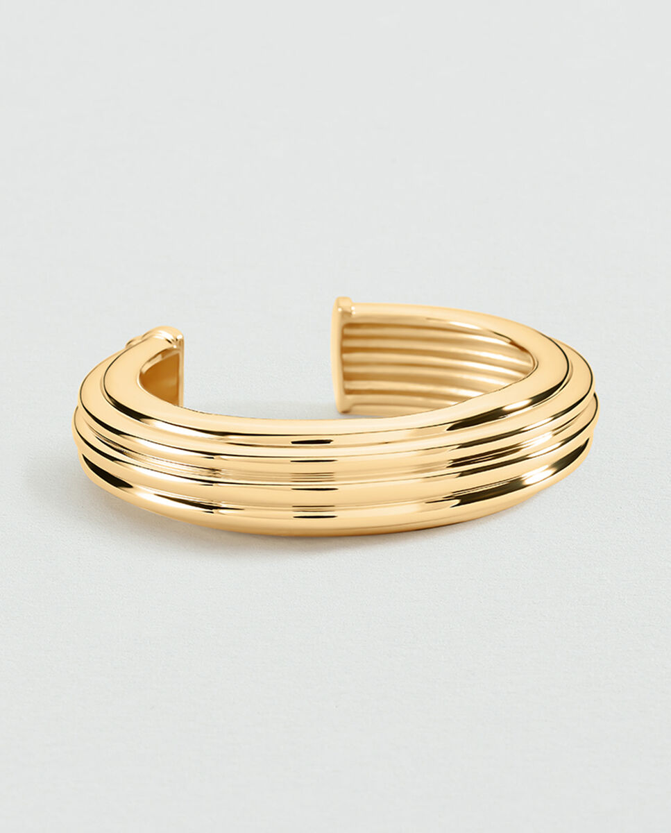 Pulsera rígida abierta madeleine con textura y acabada en oro Dorado-1