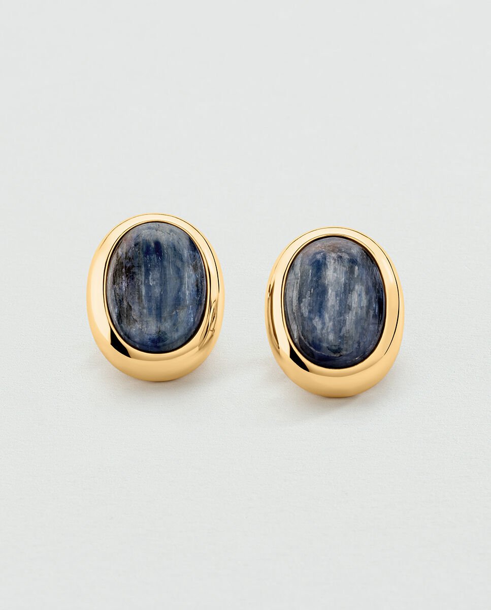 Pendientes xl la riviera con piedra natural y acabados en oro - Agatha Paris - Azul Azul-1