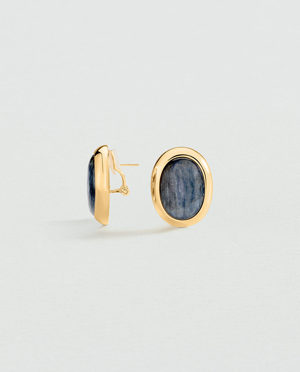 Pendientes xl la riviera con piedra natural y acabados en oro - Agatha Paris - Azul Azul-2