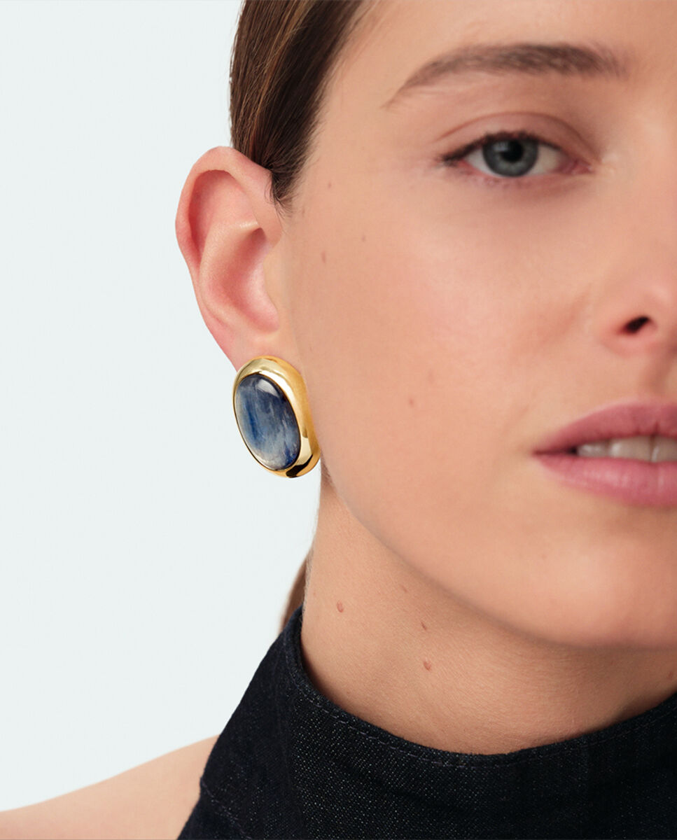 Pendientes xl la riviera con piedra natural y acabados en oro - Agatha Paris - Azul Azul-3