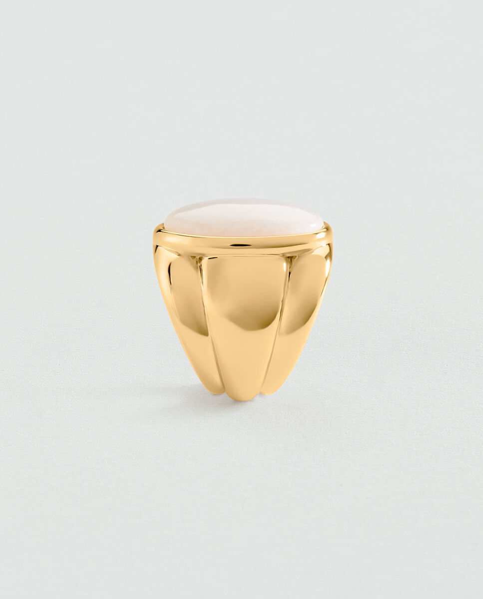 Anillo ancho acabado en oro con piedra natural, disponible en tono blanco y azul - Agatha Paris - Blanco Blanco-2