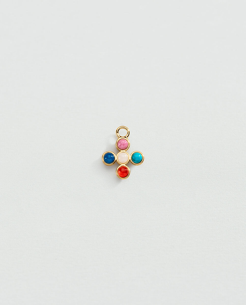 Imagen 0 de Colgante talismans acabado en oro con forma de cruz y piedras naturales Multicolor