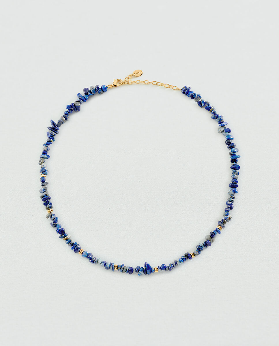 Imagen 0 de Collar corto cassis con piedras naturales, disponible en rojo y azul Azul