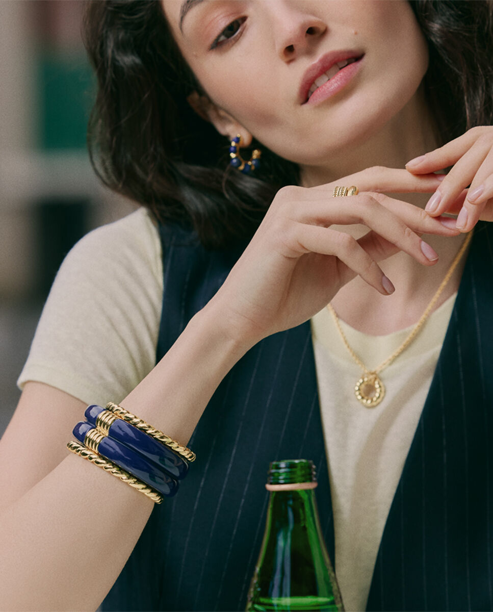 Pulsera royal rígida y articulada de acetato y acabada en oro - Agatha Paris - Azul Azul-4