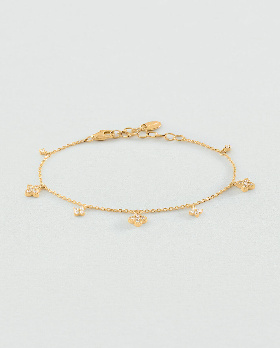 Imagen 0 de Pulsera beloved de cadena de plata de ley bañada con 1 micra de oro de 18k y mini colgantes con circonitas en forma de flor