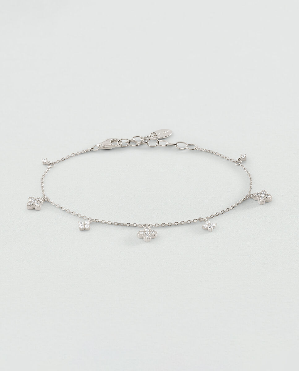 Imagen 0 de Pulsera beloved de cadena de plata de ley y mini colgantes con circonitas en forma de flor