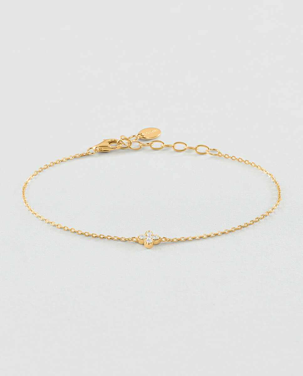 Imagen 0 de Pulsera de cadena beloved de plata de ley con baño de oro y una flor de circonitas en el centro