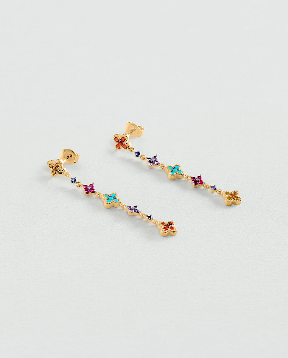 Imagen 0 de Pendientes largos beloved de plata de ley acabados en oro con circonitas de colores