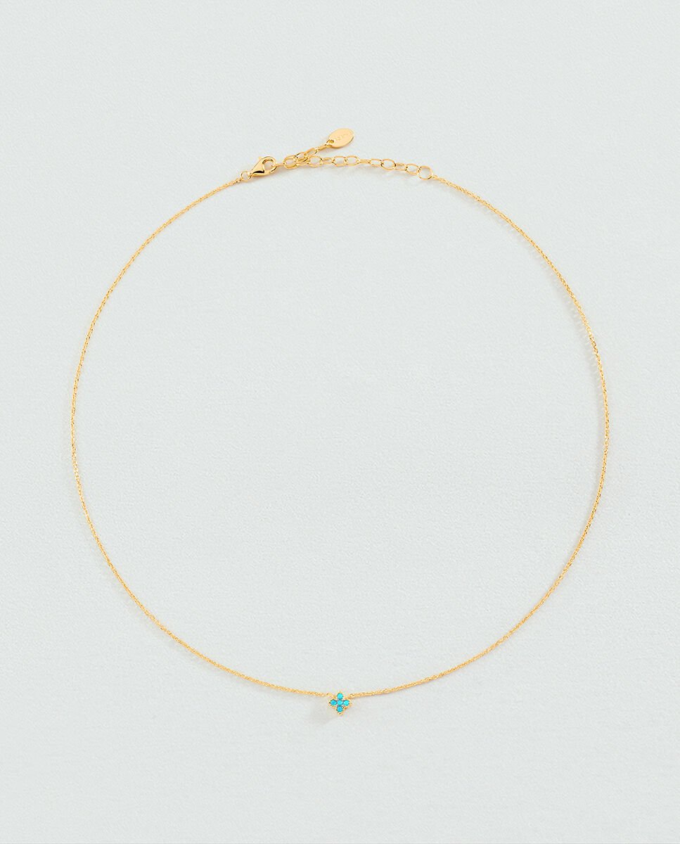 Imagen 0 de Collar corto beloved de plata de ley y baño de oro con mini colgante de circonitas en forma de flor Turquesa