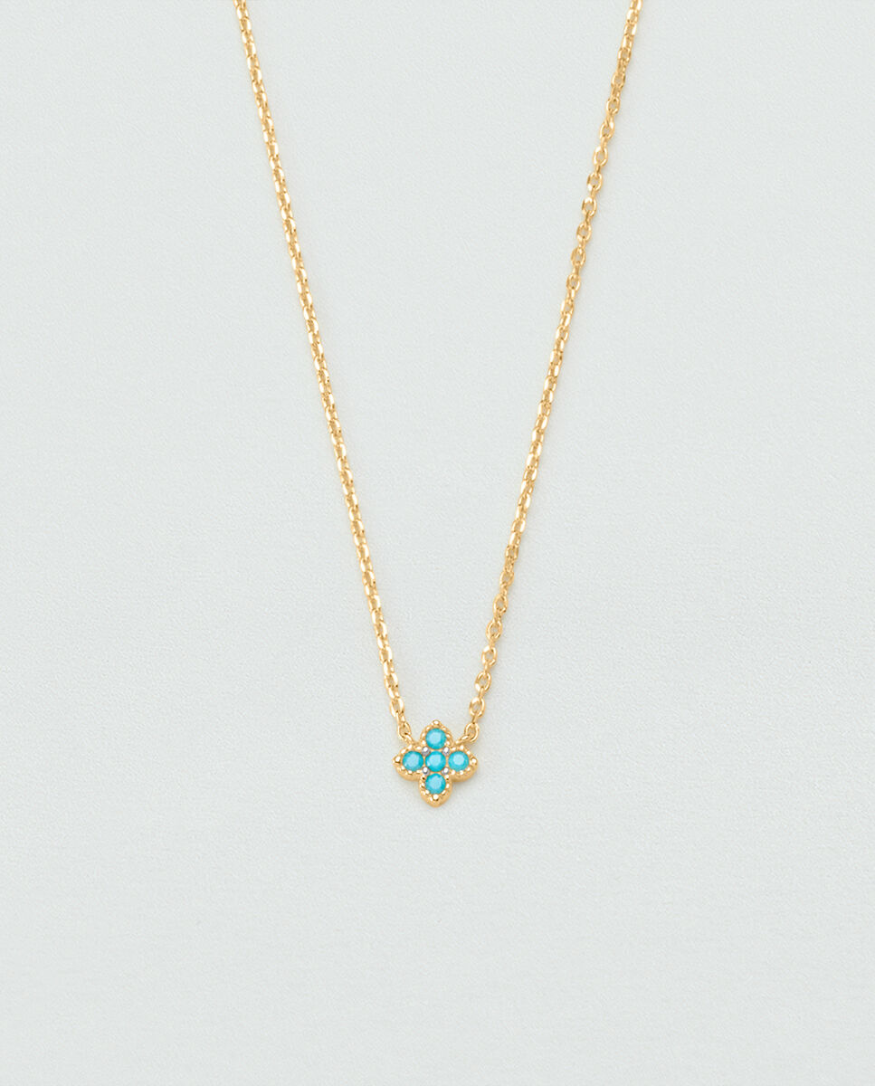 Collar corto beloved de plata de ley y baño de oro con mini colgante de circonitas en forma de flor - Agatha Paris - Turquesa Turquesa-2