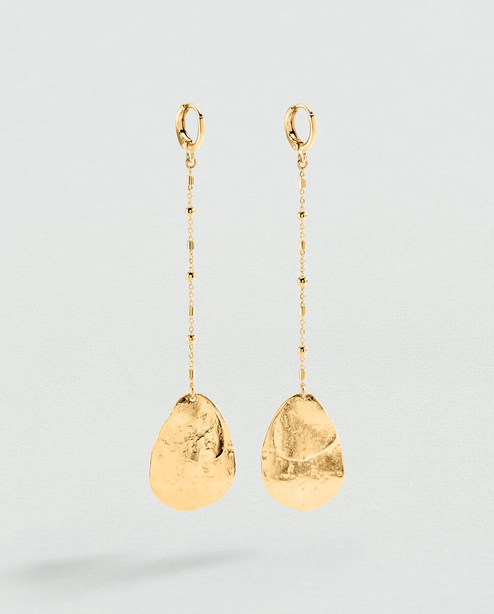 Pendientes largos Calma x María Pombo acabados en oro con cadena y detalles en forma de pétalo - Agatha Paris - Dorado Dorado-2