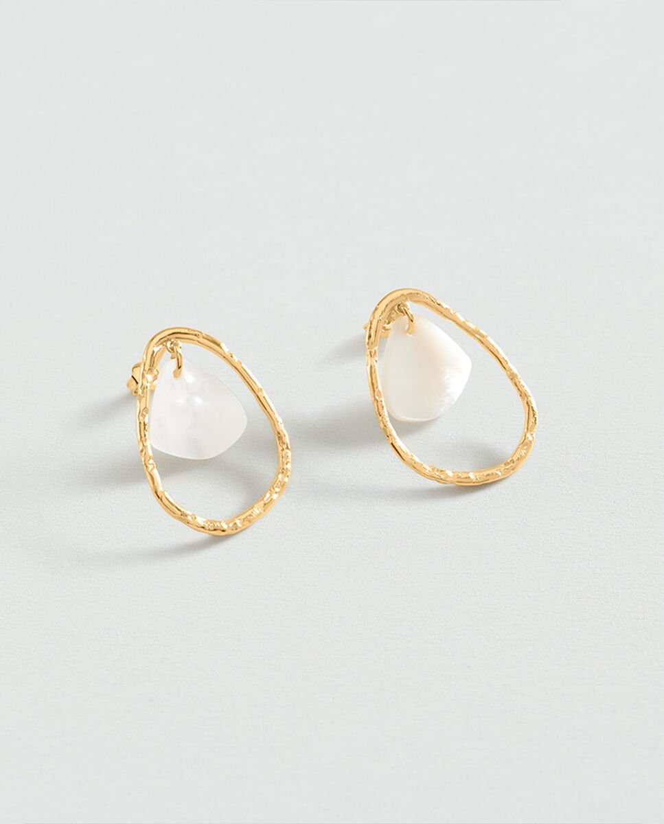 Imagen 1 de Pendientes largos Calma x María Pombo de forma orgánica, acabados en oro y nácar Blanco