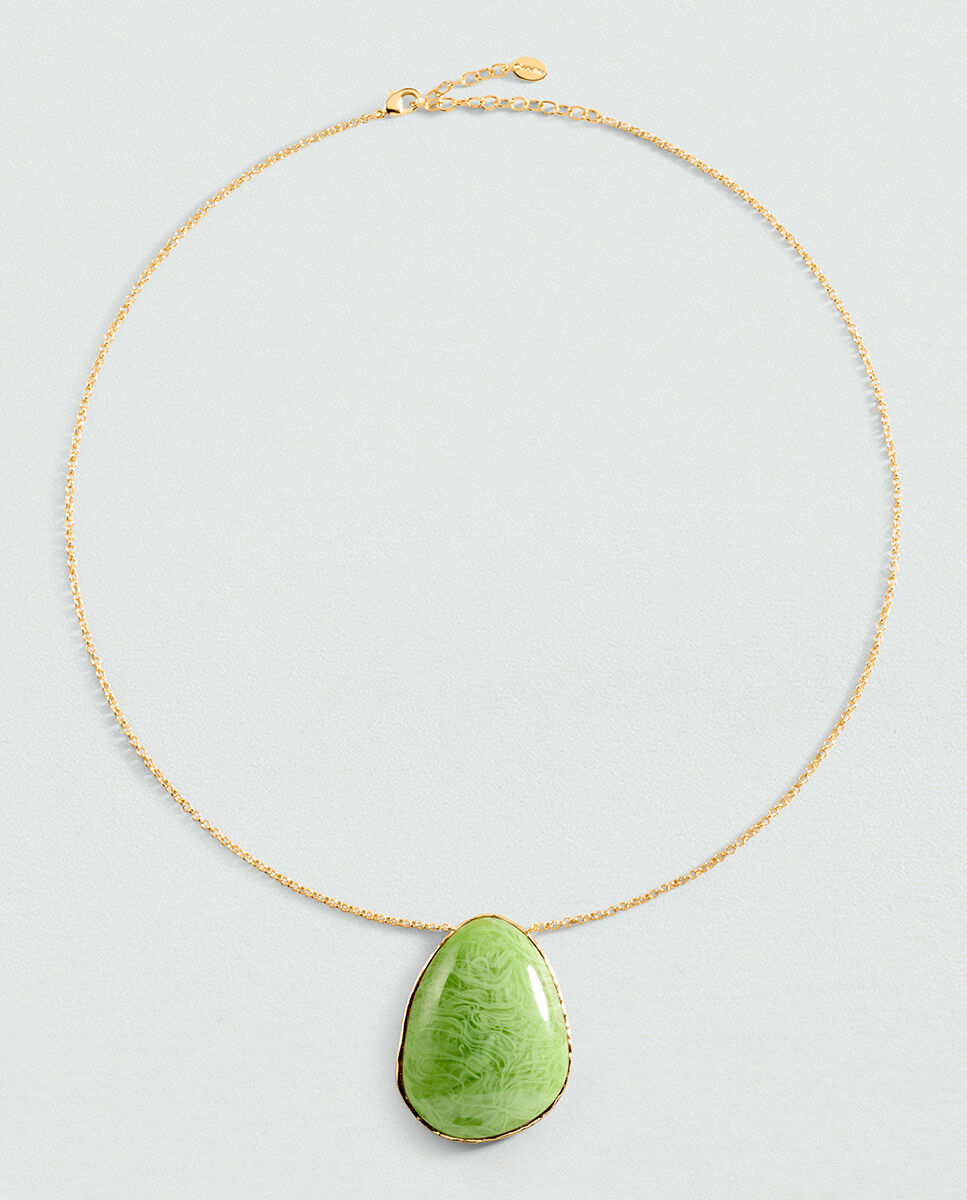 Imagen 2 de Collar largo Calma x María Pombo con colgante xl de forma orgánica, disponible en color marrón o - Agatha Paris - Verde Verde