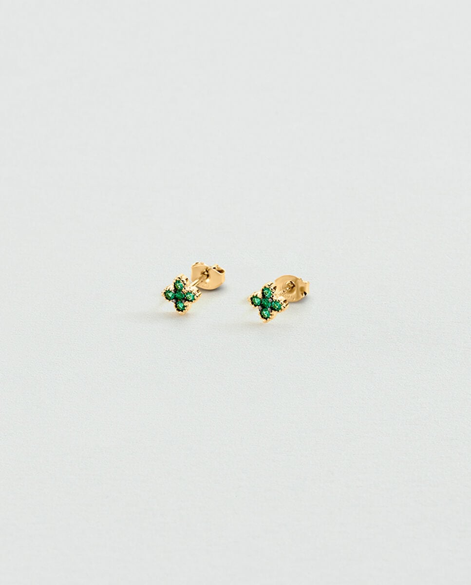 Pendientes de botón beloved de plata de ley con baño de oro y circonitas - Agatha Paris - Verde Verde-2