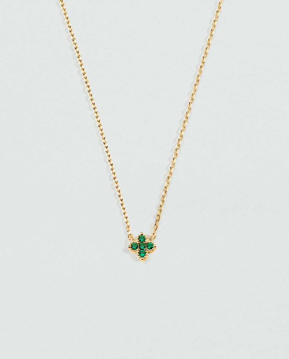 Imagen 0 de Collar corto beloved de plata de ley con baño de oro y una flor con circonitas verdes colgando Verde