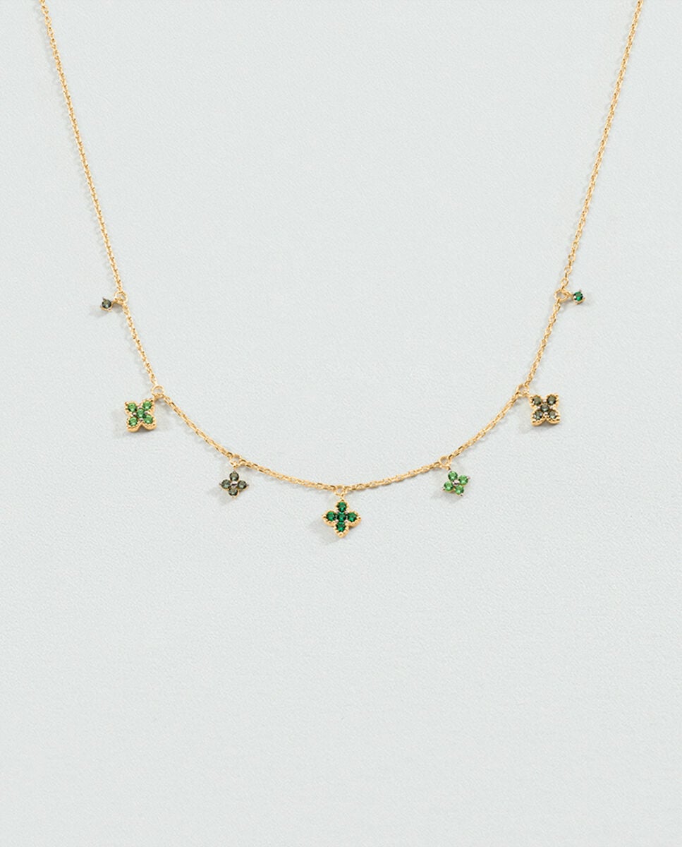 Imagen 0 de Collar corto beloved de plata de ley con baño de oro y varias pampillas colgando Verde