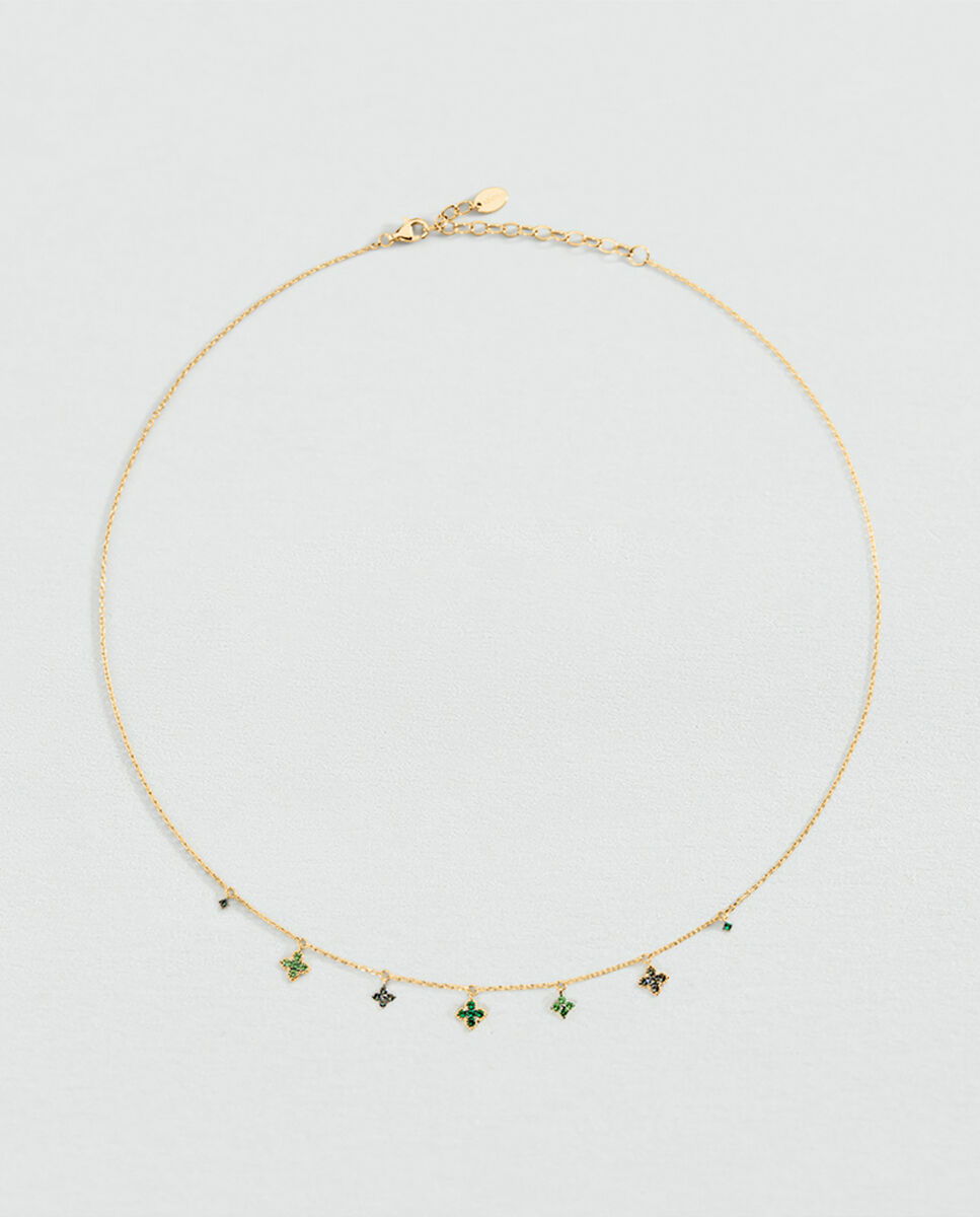 Collar corto beloved de plata de ley con baño de oro y varias pampillas colgando - Agatha Paris - Verde Verde-2