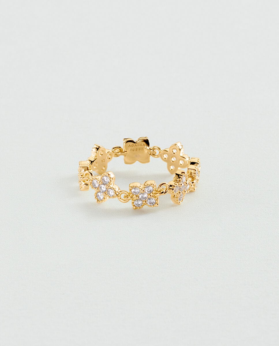 Imagen 0 de Anillo beloved de plata de ley con baño de oro y florecitas Blanco