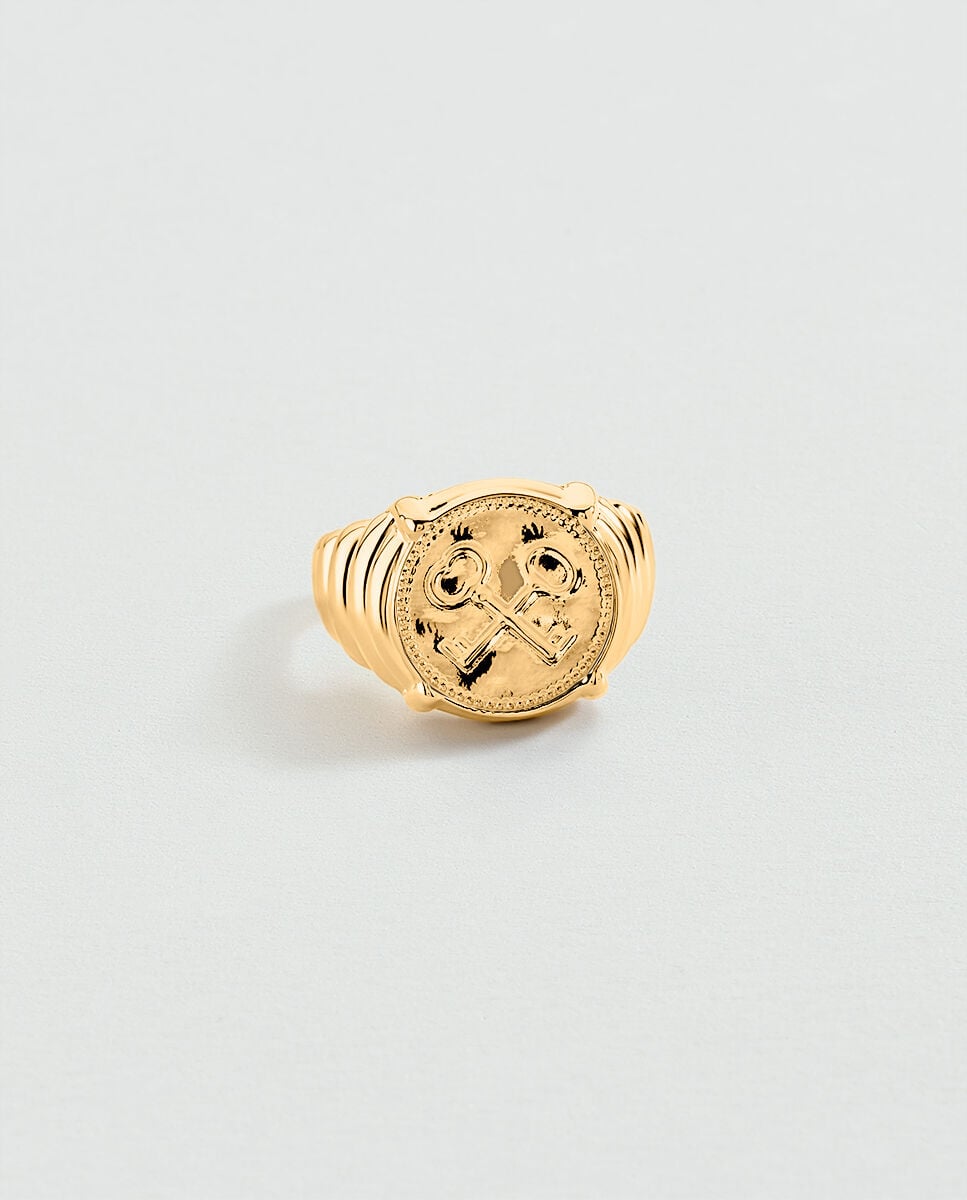 Imagen 0 de Anillo de meñique st honore tipo sello con medalla acabado en oro Dorado