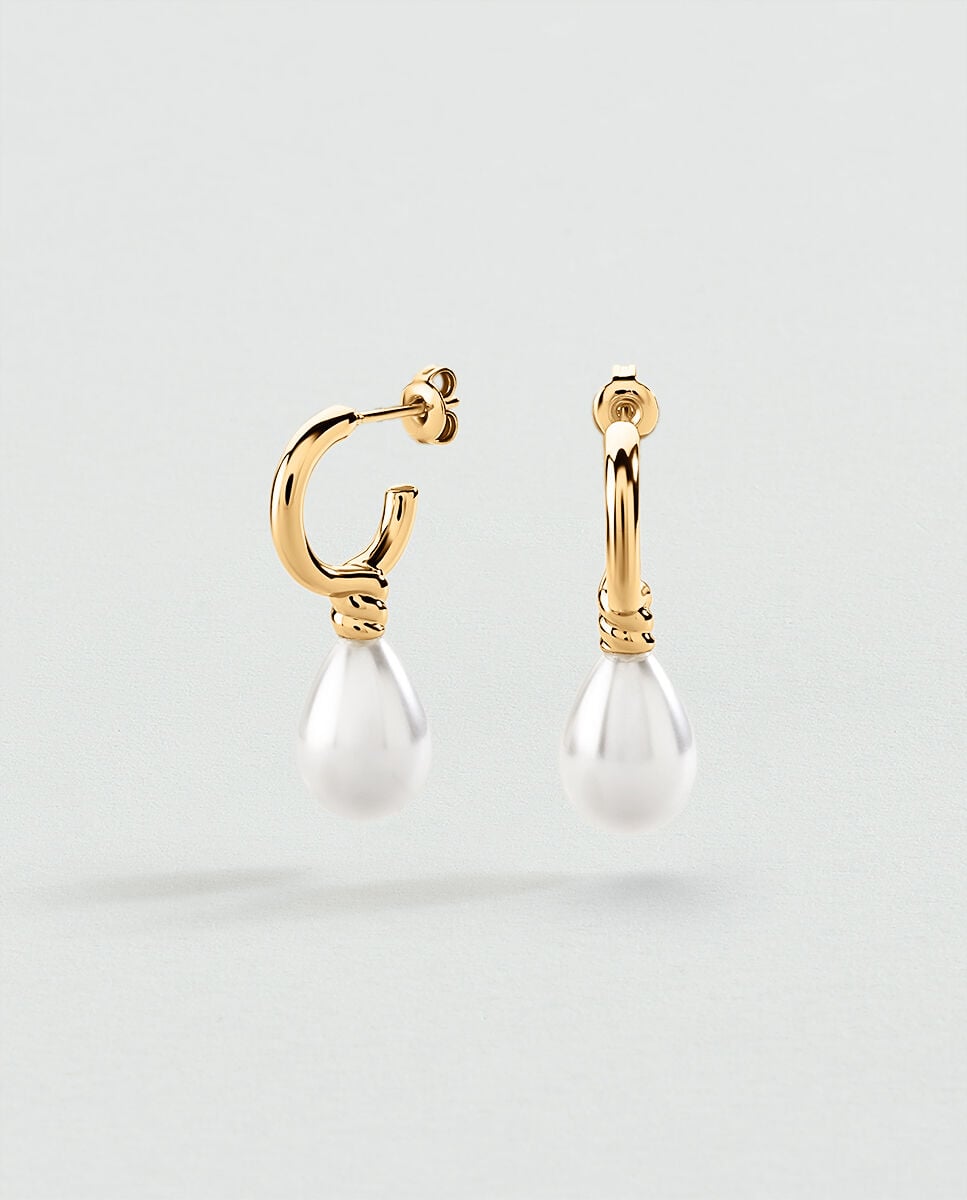 Pendiente criollas batignolles acabadas en oro con piedra natural colgando - Agatha Paris - Perla Perla-1