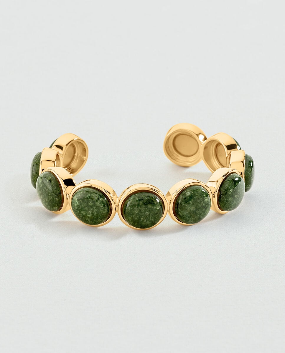 Imagen 0 de Pulsera rígida y abierta batignolles acabada en oro con piedras naturales Verde