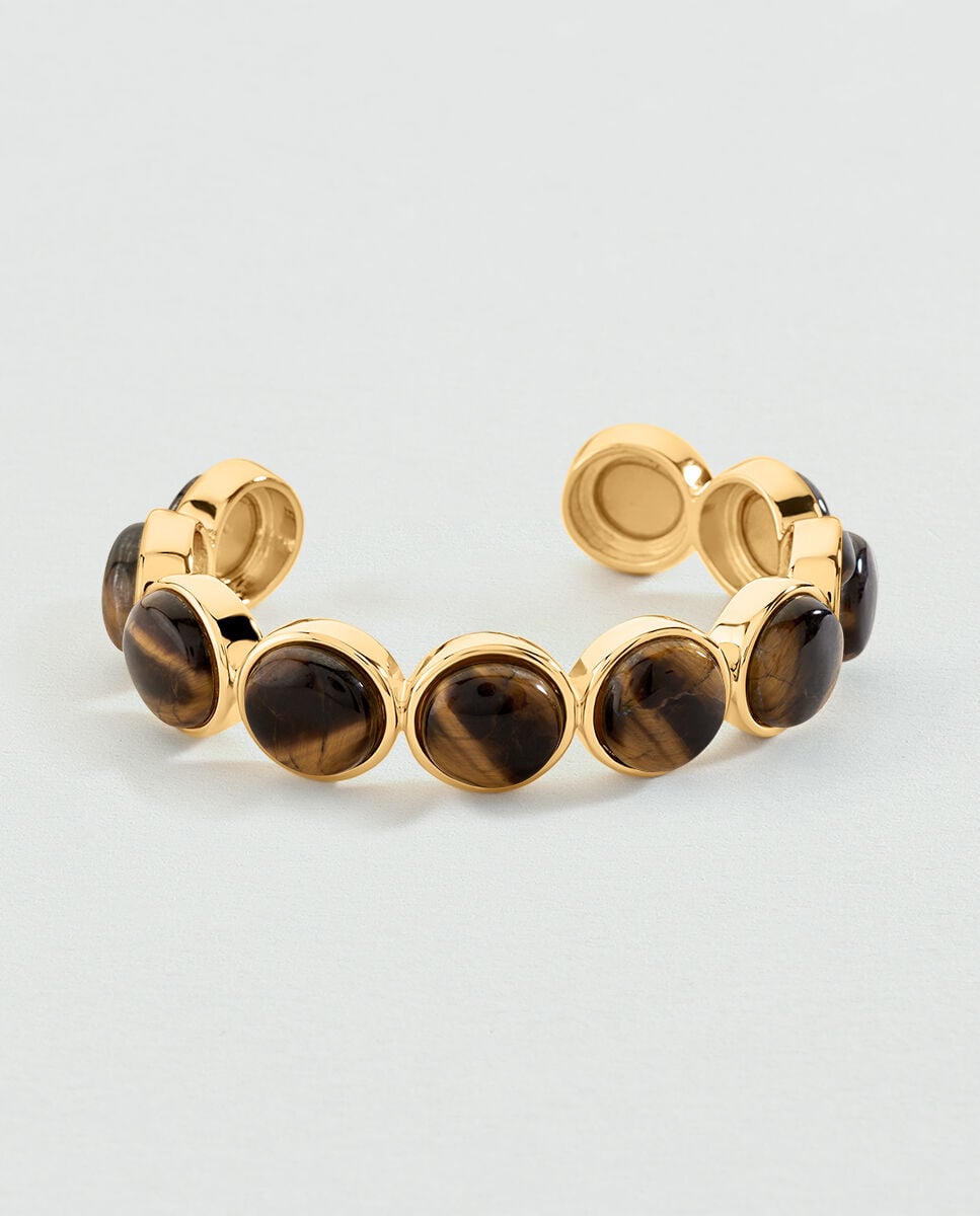 Imagen 0 de Pulsera rígida y abierta batignolles acabada en oro con piedras naturales Marrón