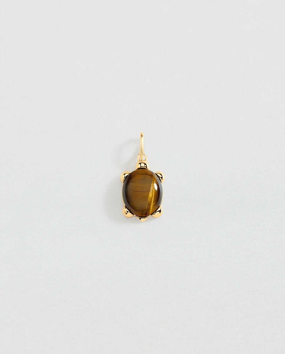 Colgante talismans acabado en oro con forma de tortuga y piedra natural - Agatha Paris - Marrón Marrón-2