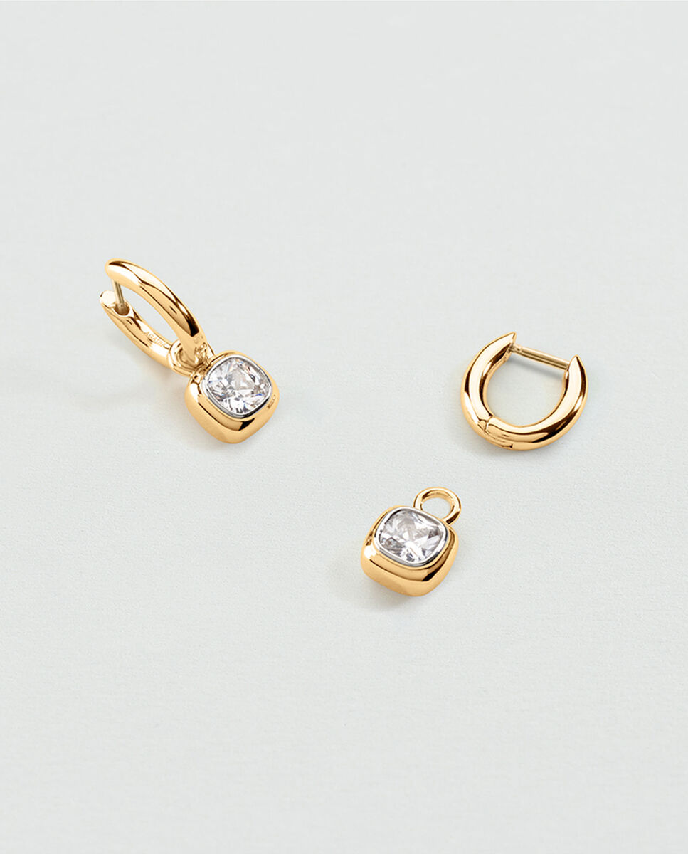 Criollas acabadas en oro con colgante en forma de cuadrado con circonita - Agatha Paris - Blanco Blanco-2
