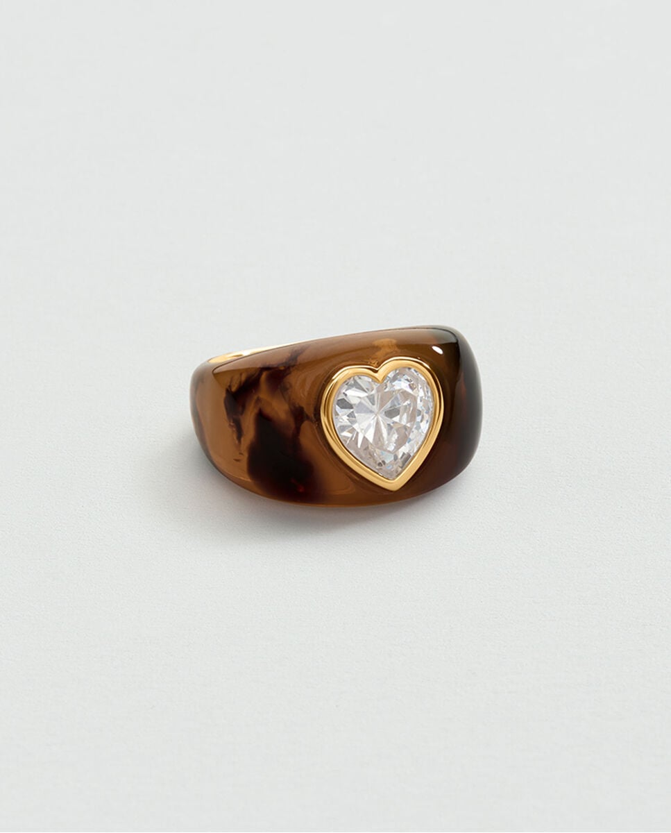 Anillo ancho victoire de acetato en color carey con circonita en forma de corazón - Agatha Paris - Marrón Marrón-1