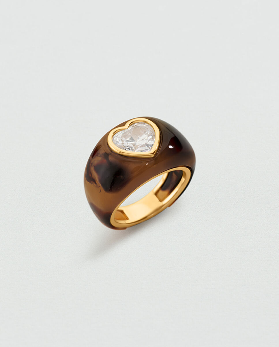 Anillo ancho victoire de acetato en color carey con circonita en forma de corazón - Agatha Paris - Marrón Marrón-2
